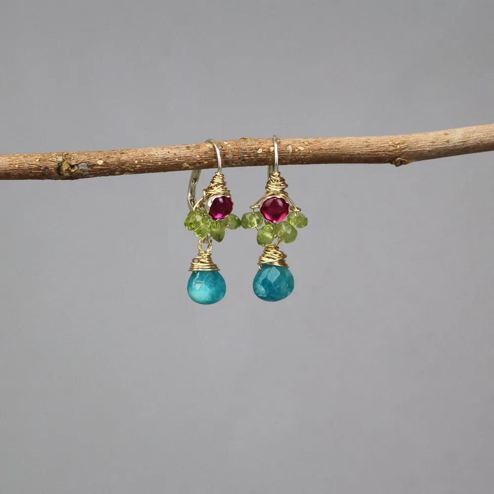 Fuchsia Zircon Peridot Spring Earrings