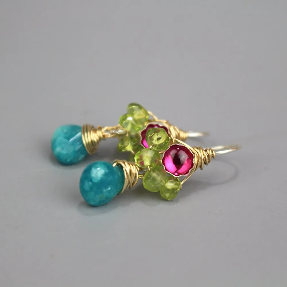 Fuchsia Zircon Peridot Spring Earrings