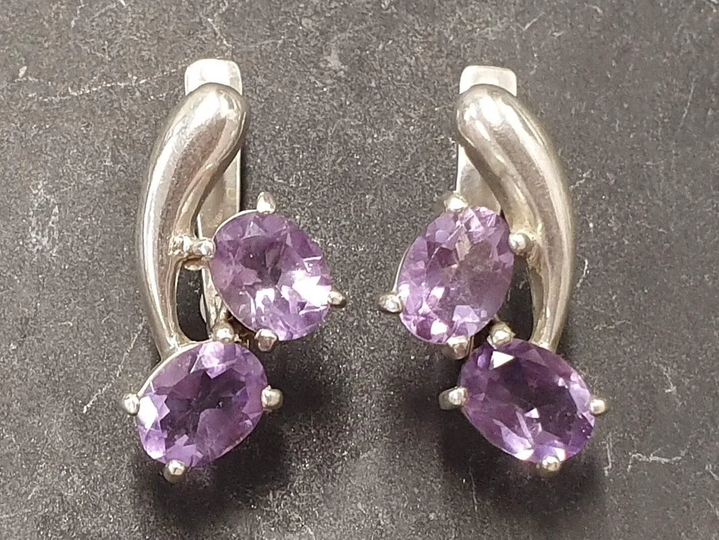 Genuine Amethyst Earrings - Two Stone Purple Earrings - Unique Vintage Earrings