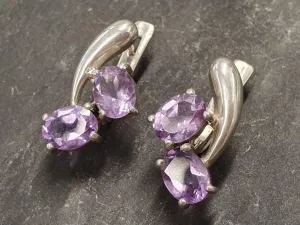 Genuine Amethyst Earrings - Two Stone Purple Earrings - Unique Vintage Earrings