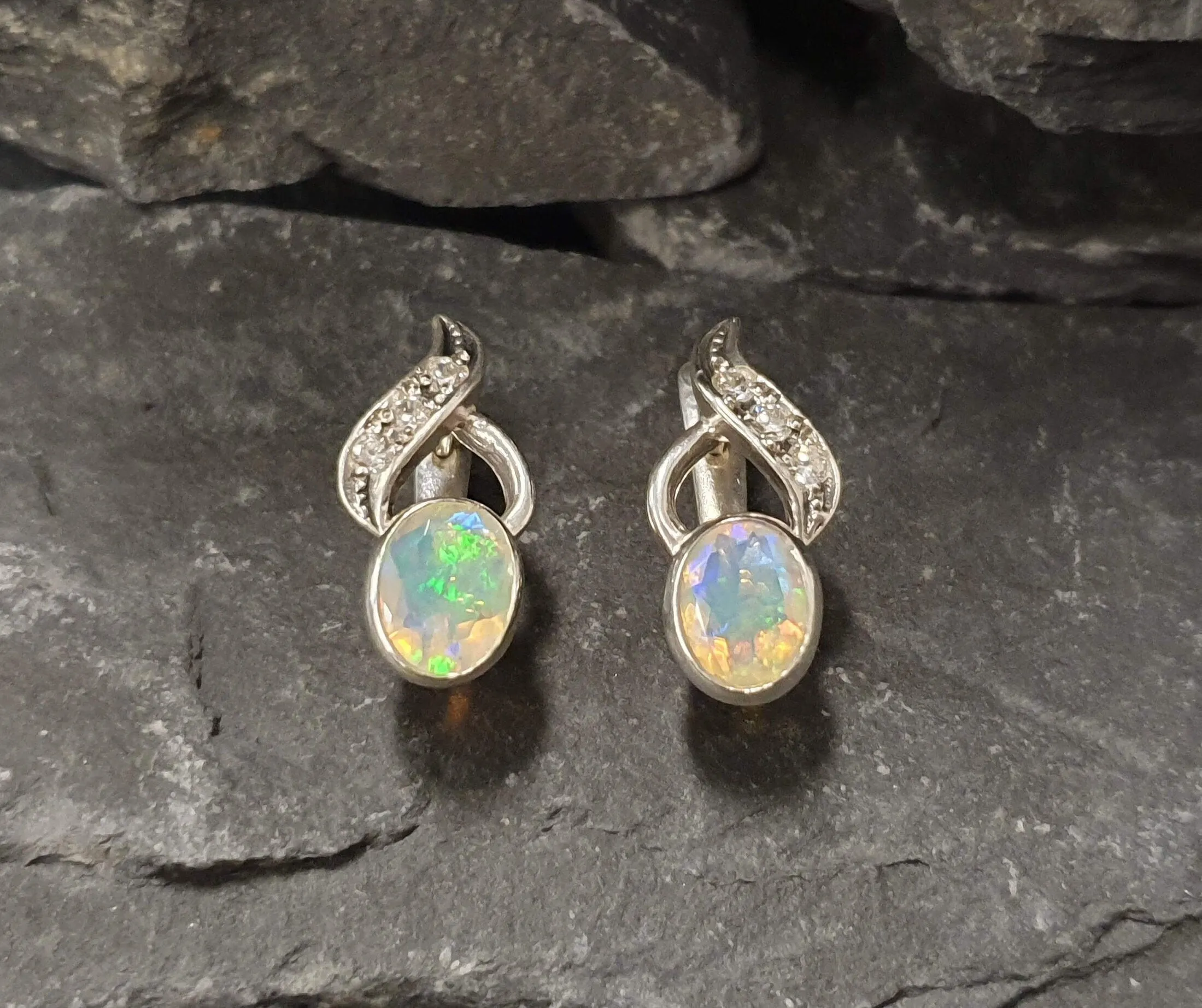 Genuine Opal Earrings - Fire Opal Earrings - White Drop Earrings