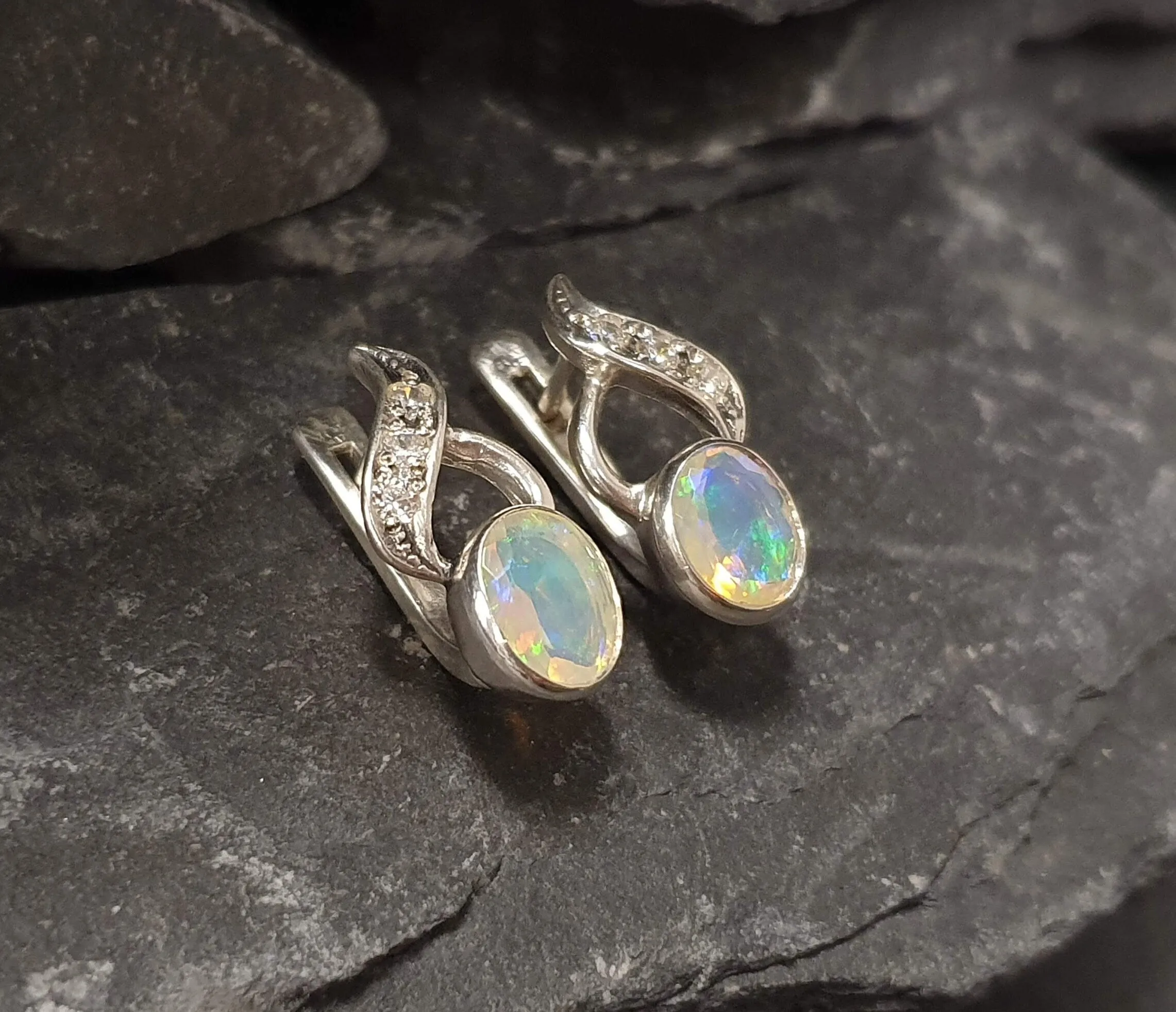 Genuine Opal Earrings - Fire Opal Earrings - White Drop Earrings