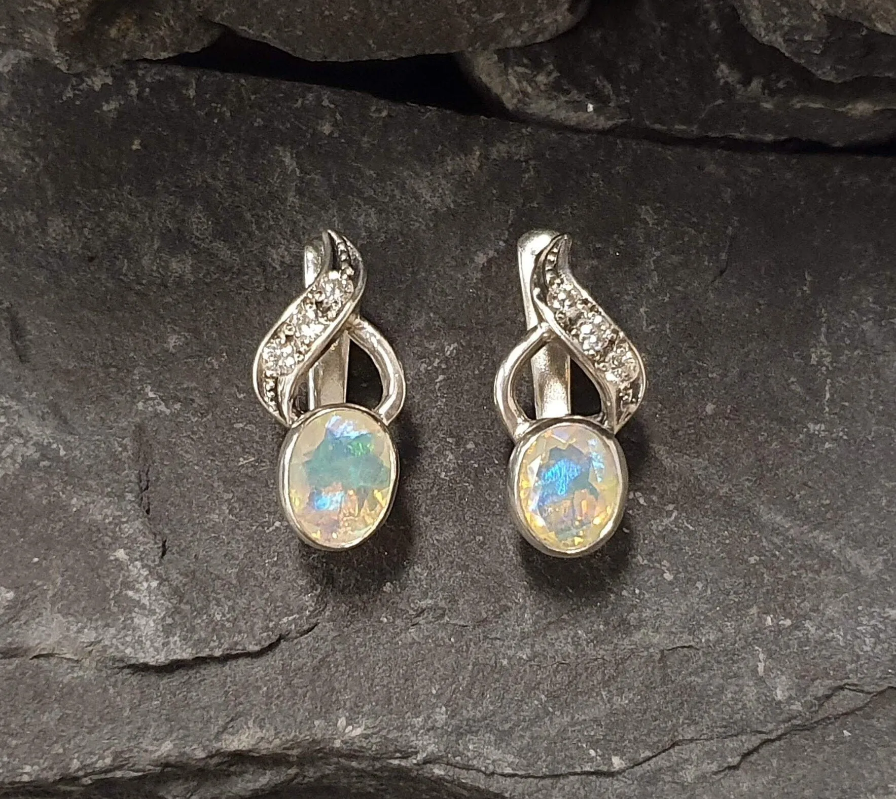 Genuine Opal Earrings - Fire Opal Earrings - White Drop Earrings