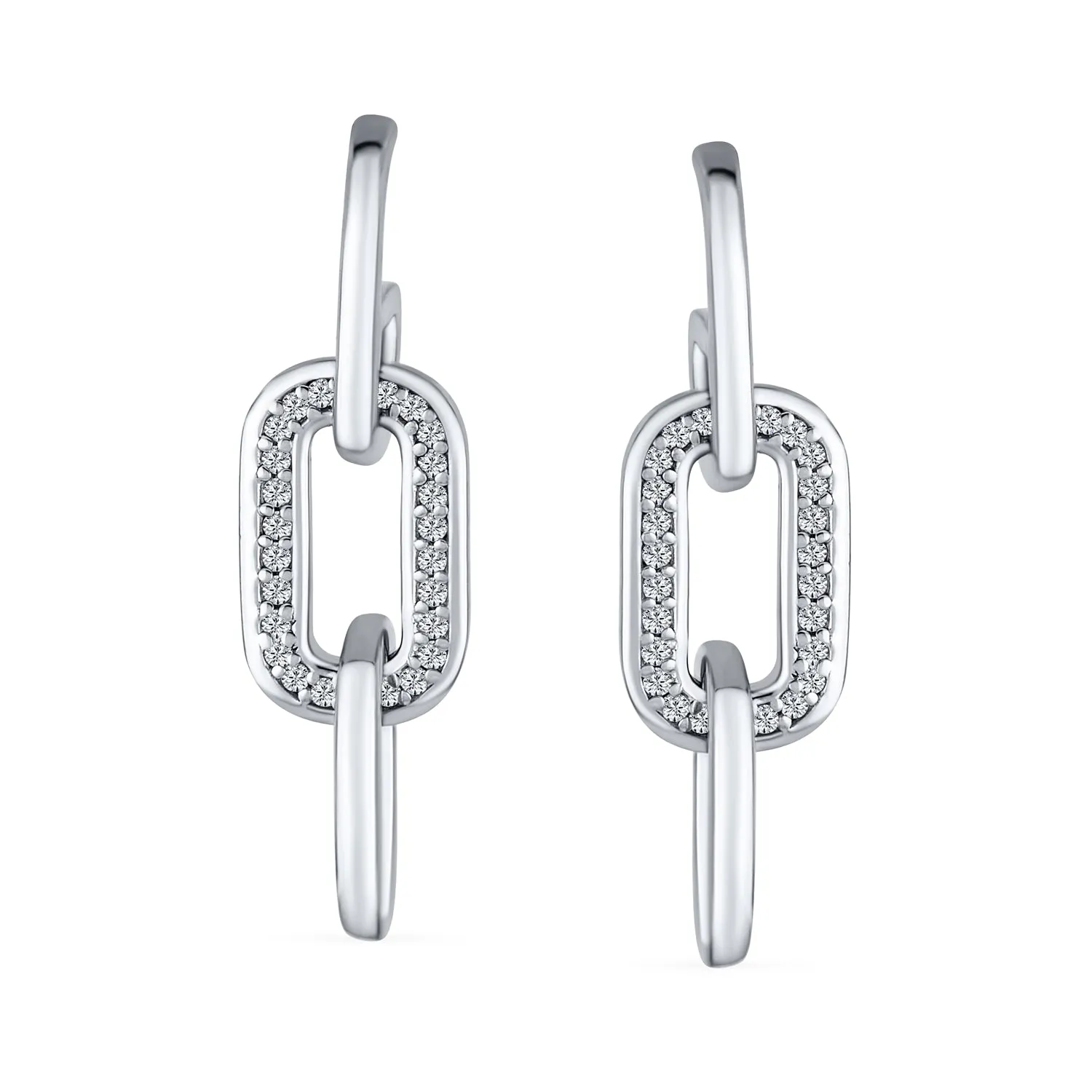 Geometric Vertical Rectangle Dangle Chandelier Earrings in Sterling Silver with CZ