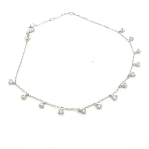 Glamour Charm Anklet 925 Sterling Silver Diamond CZ Drop Down Charms Daily Sparkle Anklet