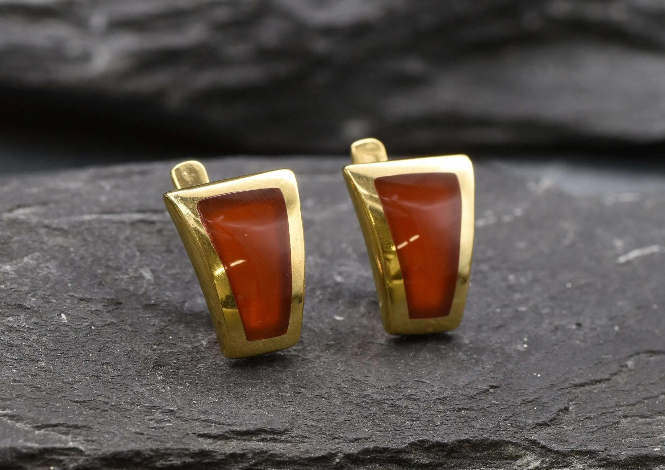 Gold Carnelian Earrings - Natural Carnelian Earrings, Gold Red Earrings