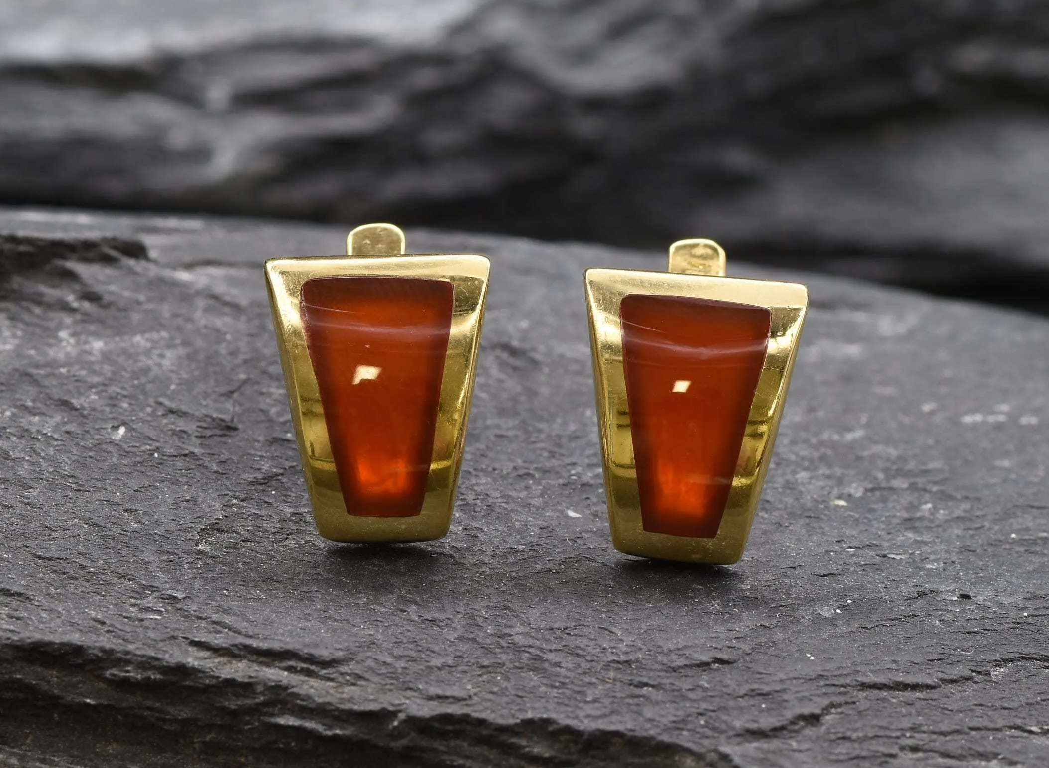 Gold Carnelian Earrings - Natural Carnelian Earrings, Gold Red Earrings