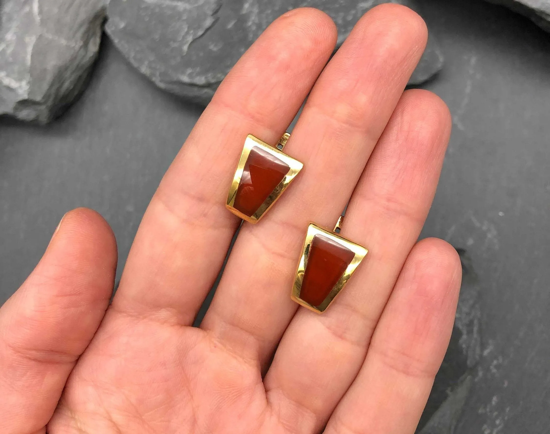 Gold Carnelian Earrings - Natural Carnelian Earrings, Gold Red Earrings