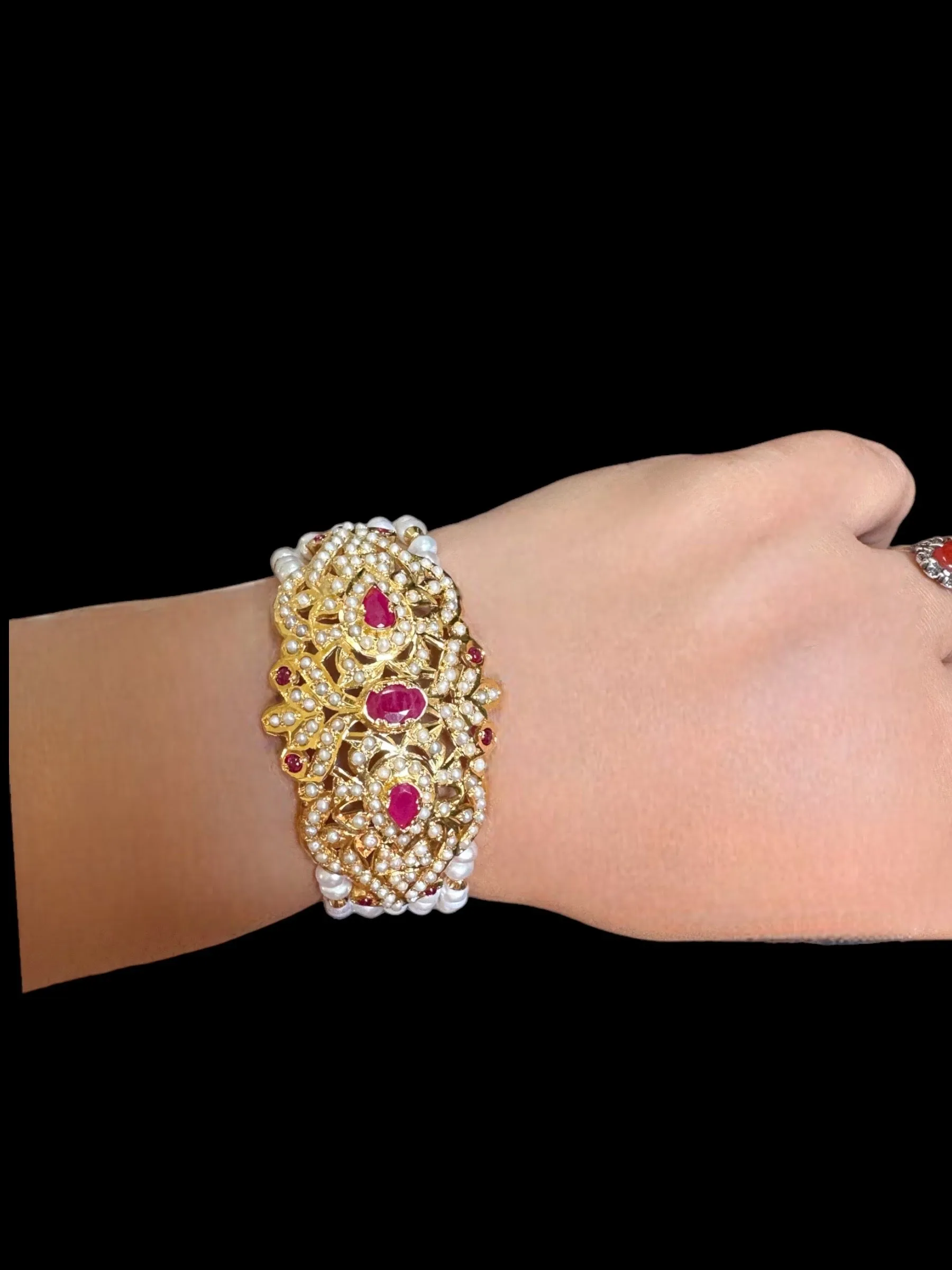 Gold plated silver ruby pearl bracelet ( READY TO SHIP )