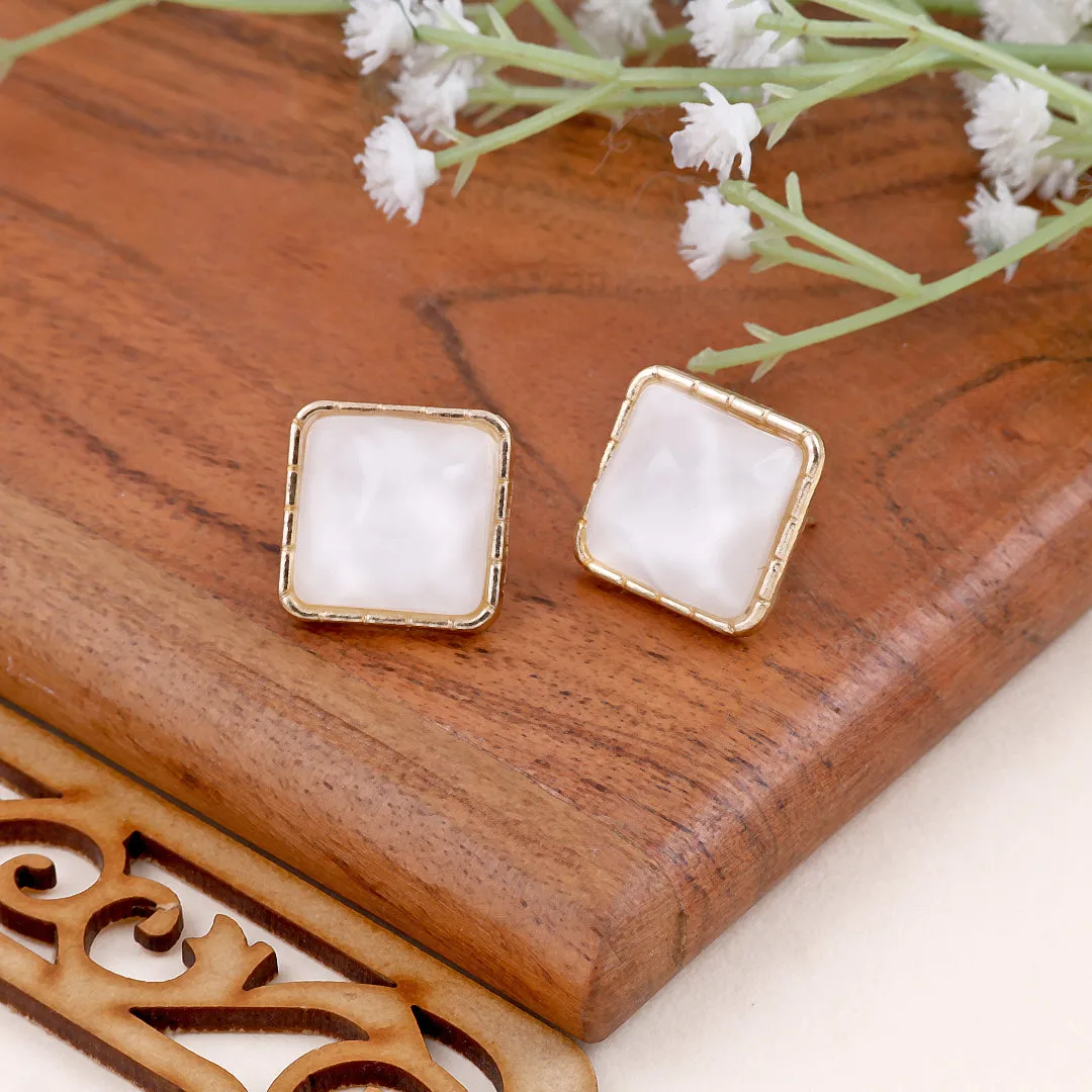 Gold Plated White Square Earrings