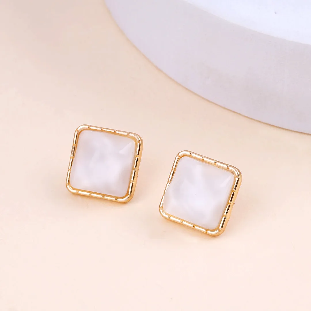 Gold Plated White Square Earrings