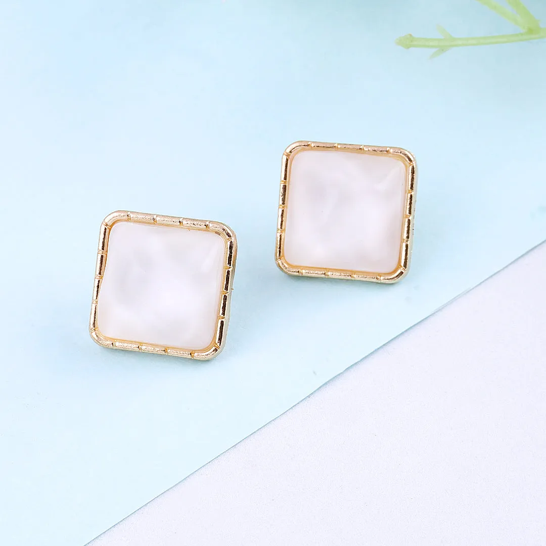 Gold Plated White Square Earrings