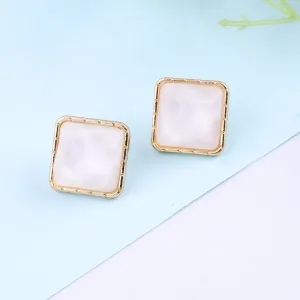 Gold Plated White Square Earrings