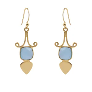 Gold Shield Aqua Chalcedony Earrings