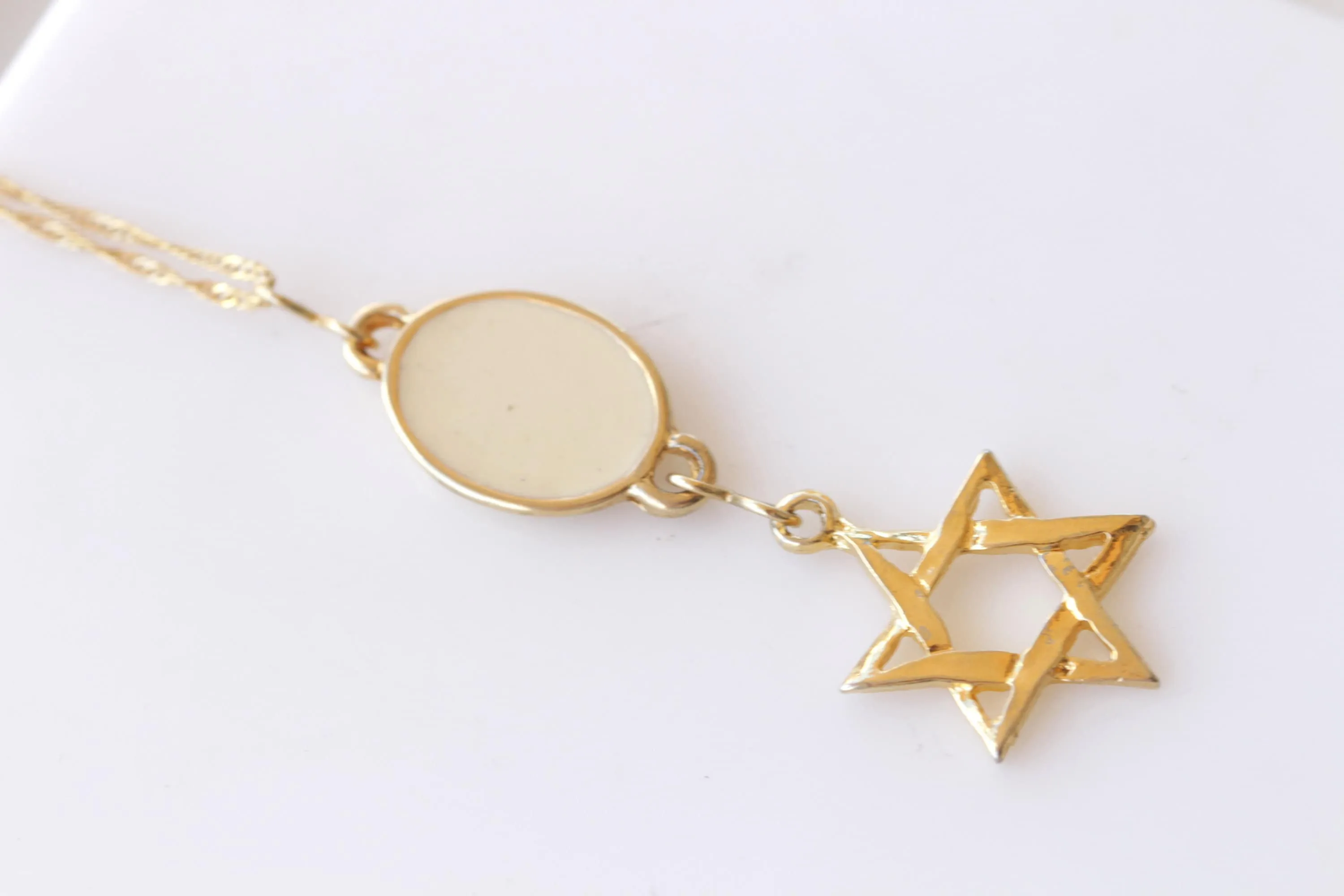 Gold White Star Of David Necklace