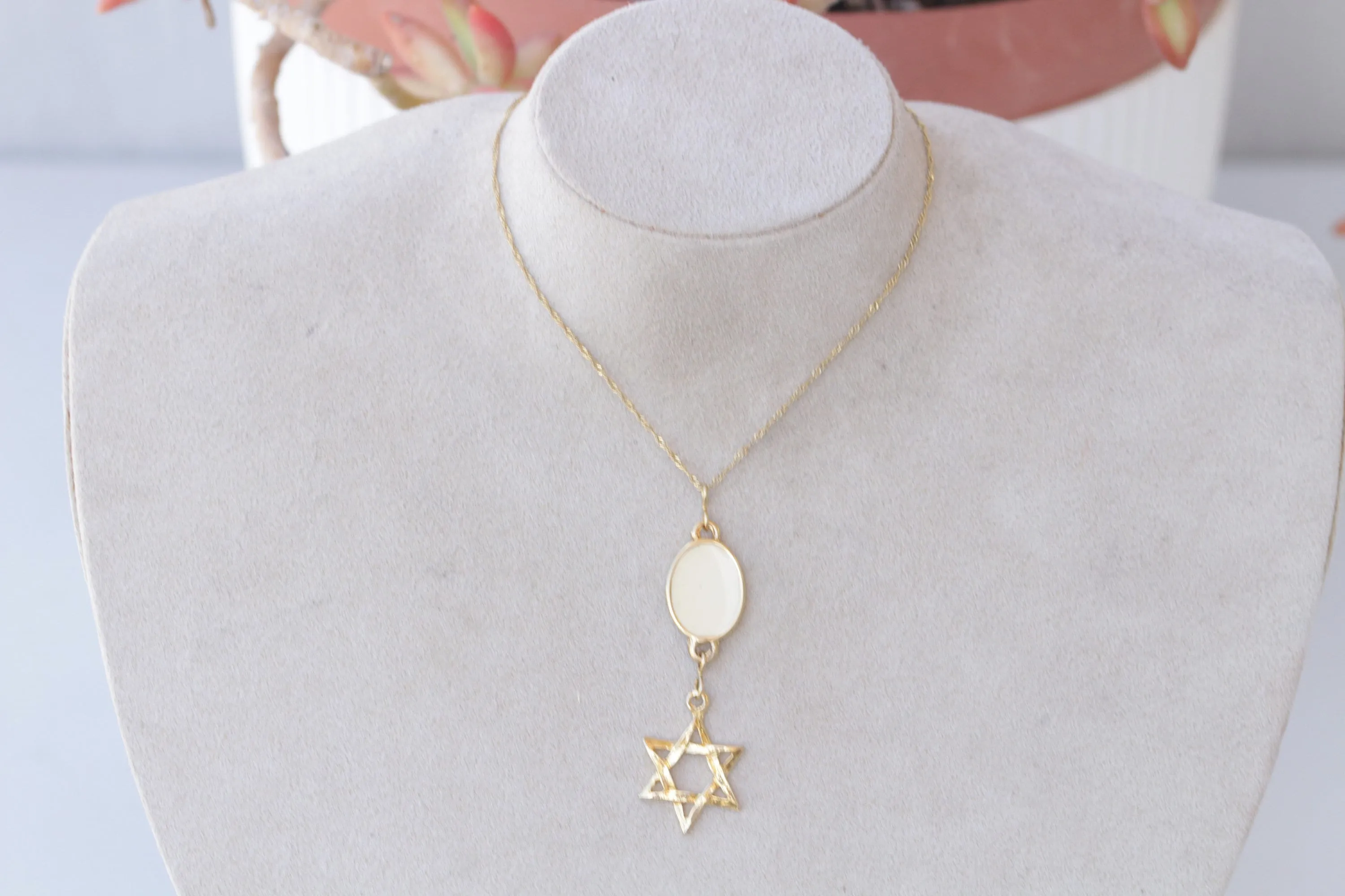 Gold White Star Of David Necklace