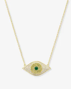 Green Evil Eye Necklace - Gold|Emerald