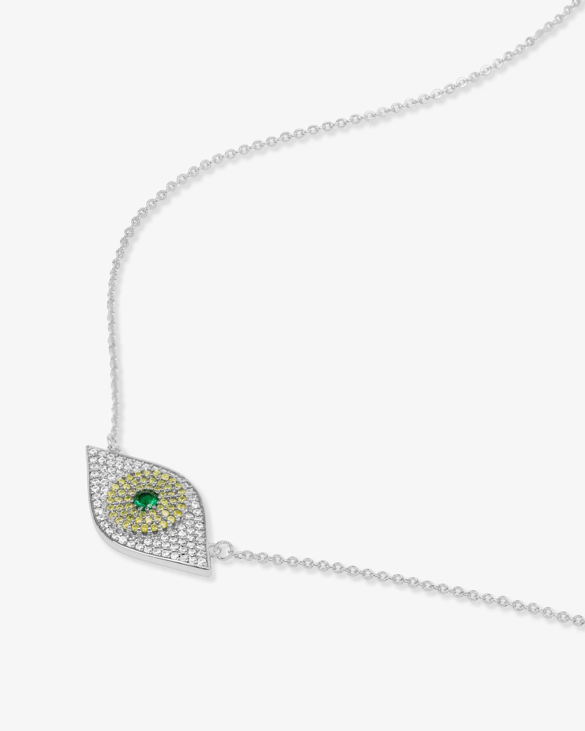 Green Evil Eye Necklace - Silver|Emerald