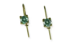 Green Moissanite Hook Earrings, Yellow Gold