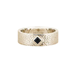 Hammered Band Solitaire Ring in Gold