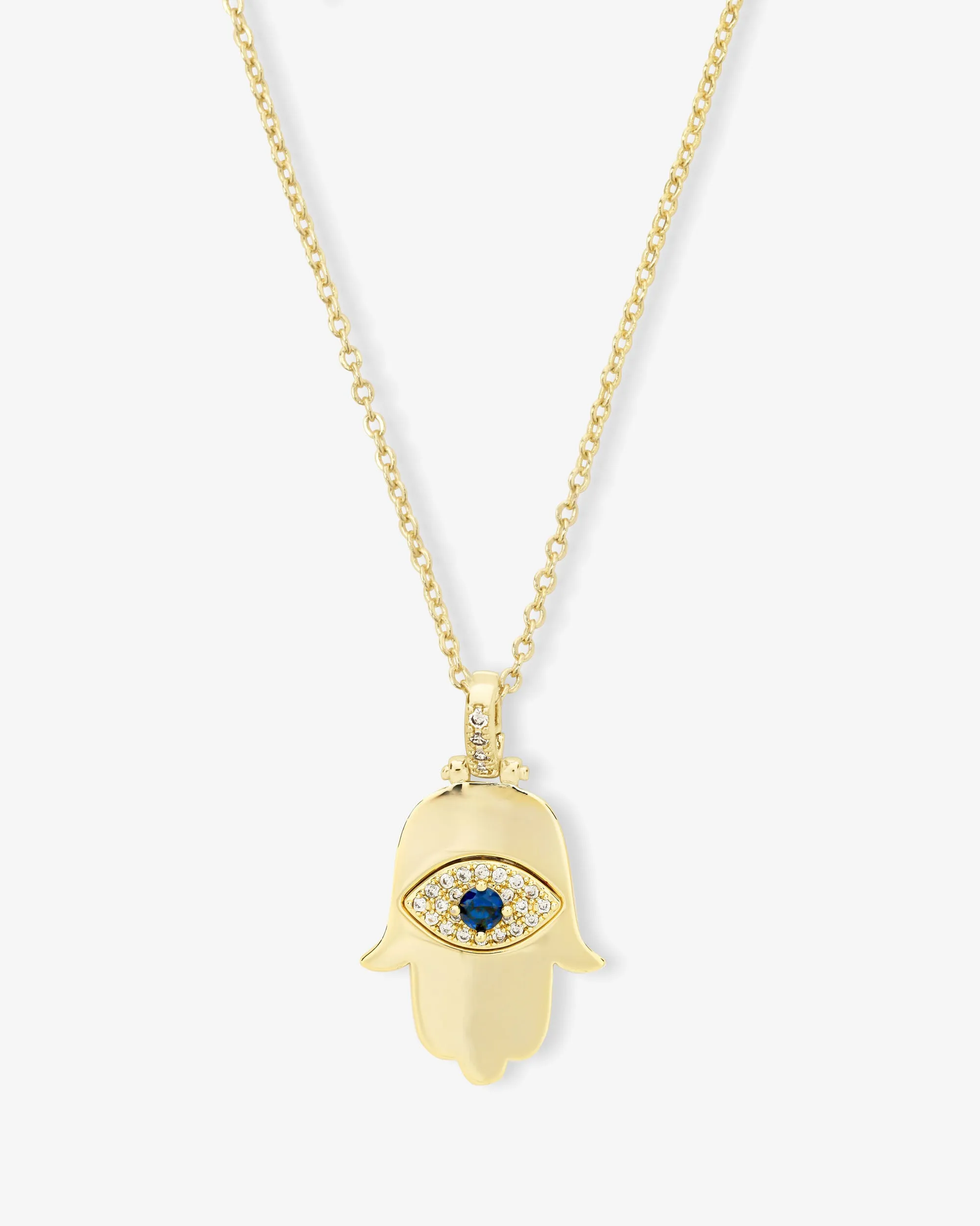 Hamsa Pendant Necklace - Gold|White Diamondettes