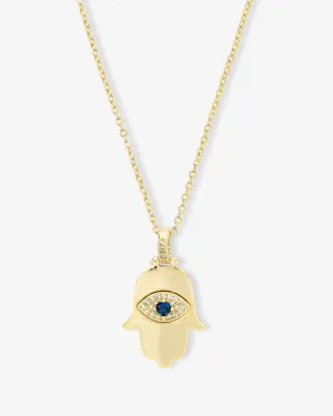 Hamsa Pendant Necklace - Gold|White Diamondettes