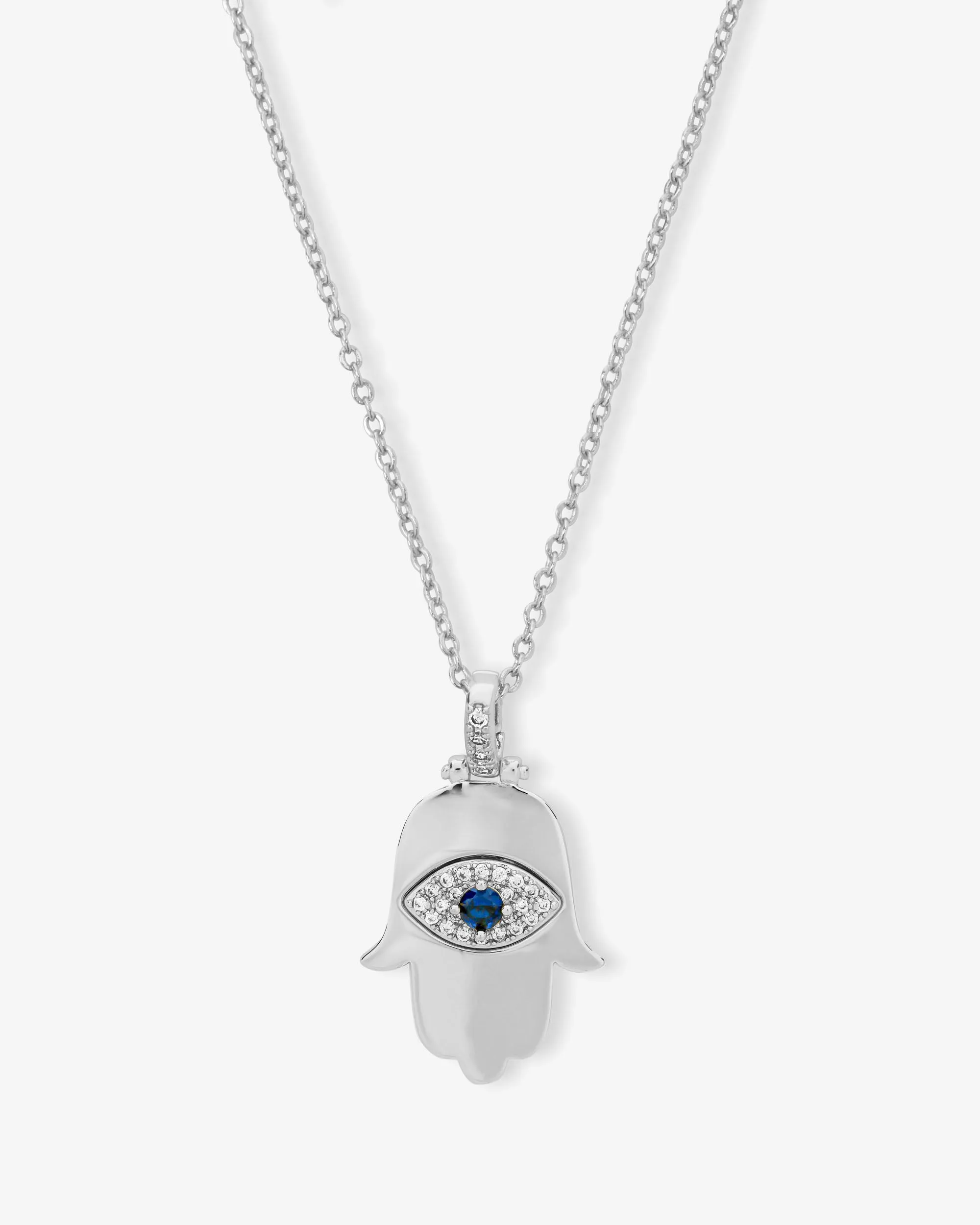 Hamsa Pendant Necklace - Silver|White Diamondettes