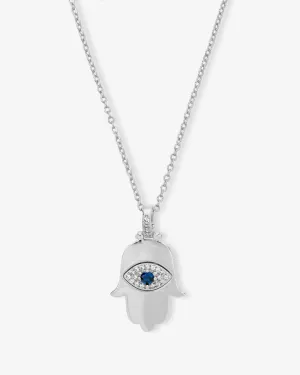 Hamsa Pendant Necklace - Silver|White Diamondettes