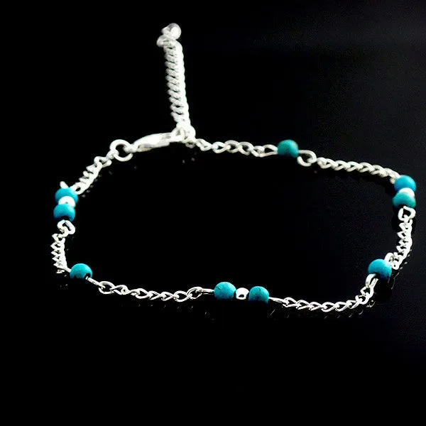 Hand Beaded Blue Anklet Chain