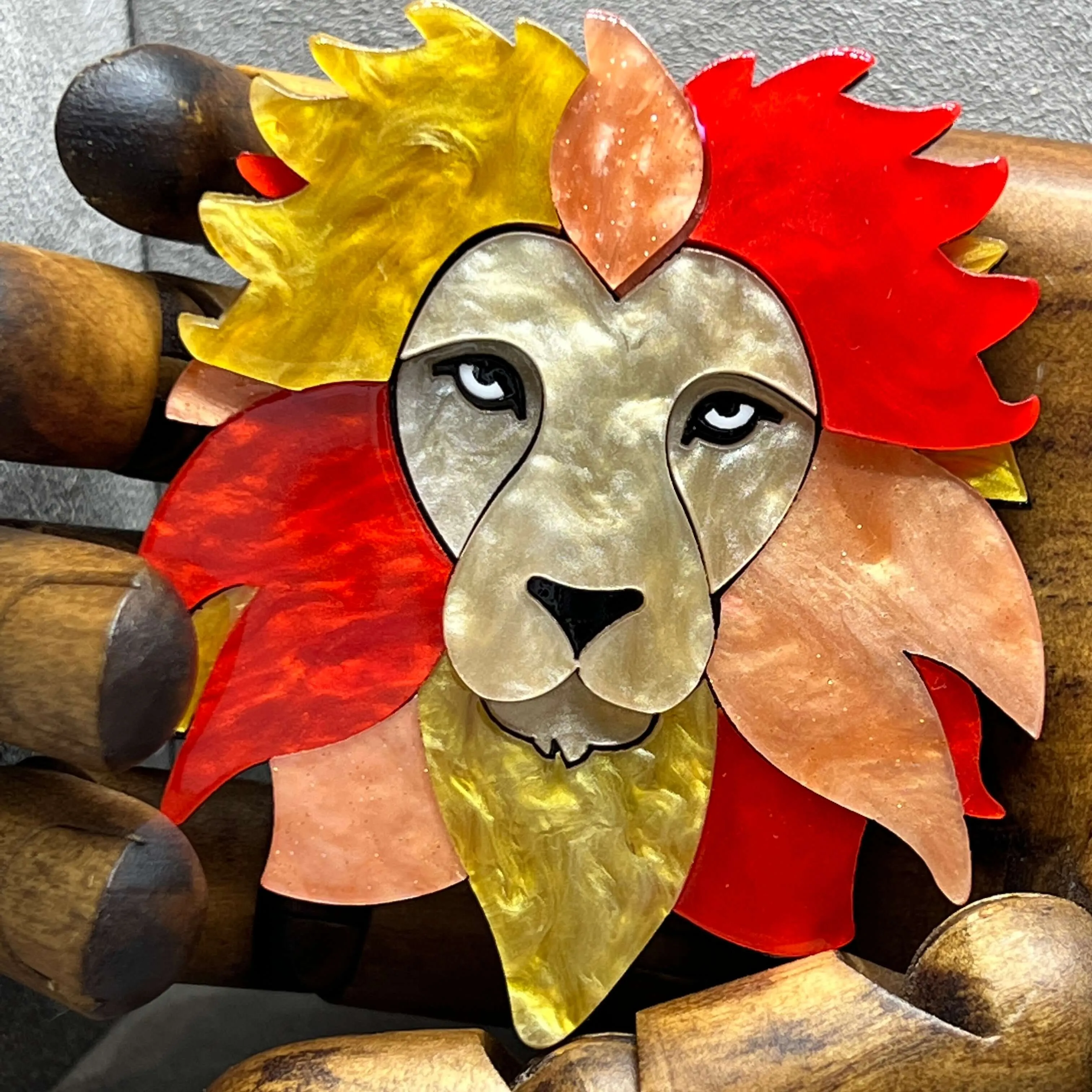 Handmade Acrylic Art Brooch -  The Fierce Lion