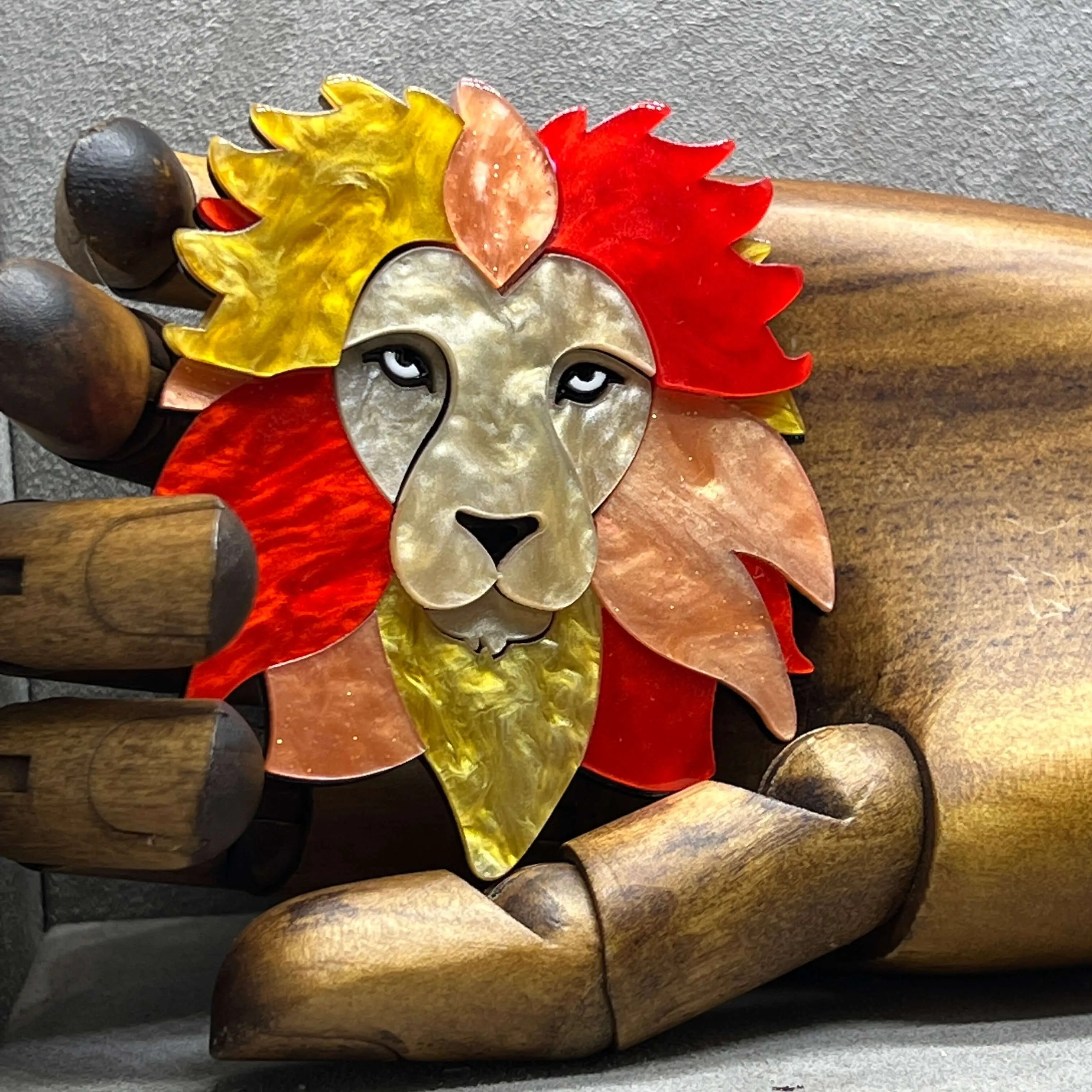 Handmade Acrylic Art Brooch -  The Fierce Lion