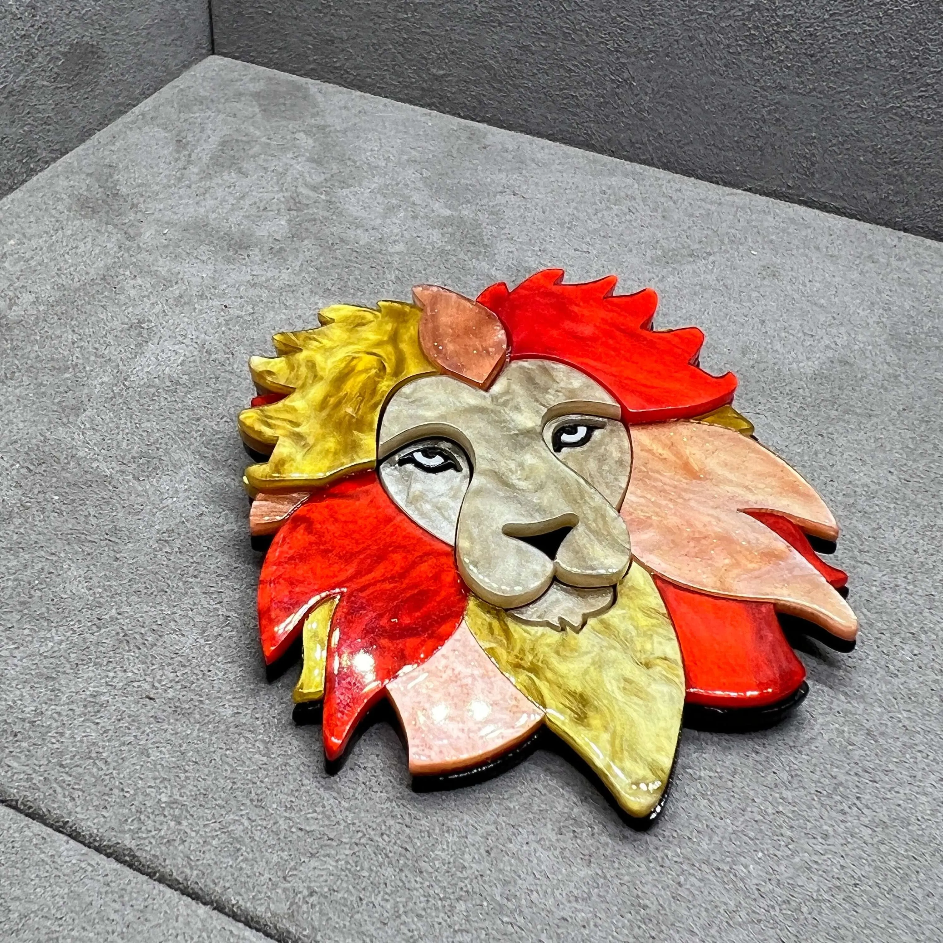 Handmade Acrylic Art Brooch -  The Fierce Lion