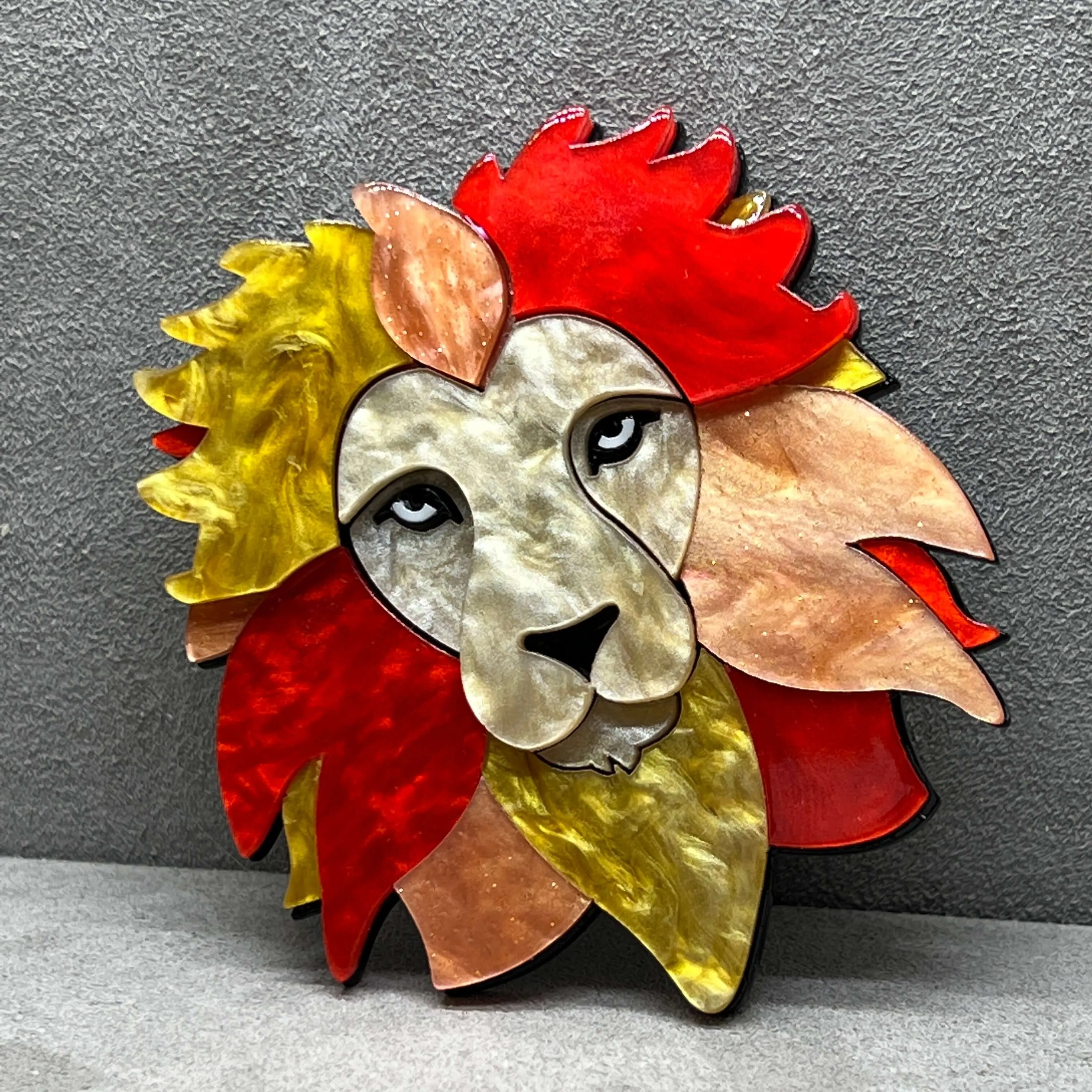 Handmade Acrylic Art Brooch -  The Fierce Lion