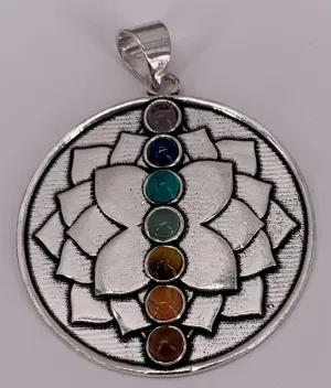 Heavy Brass 7 Chakra Stone Lotus Pendant