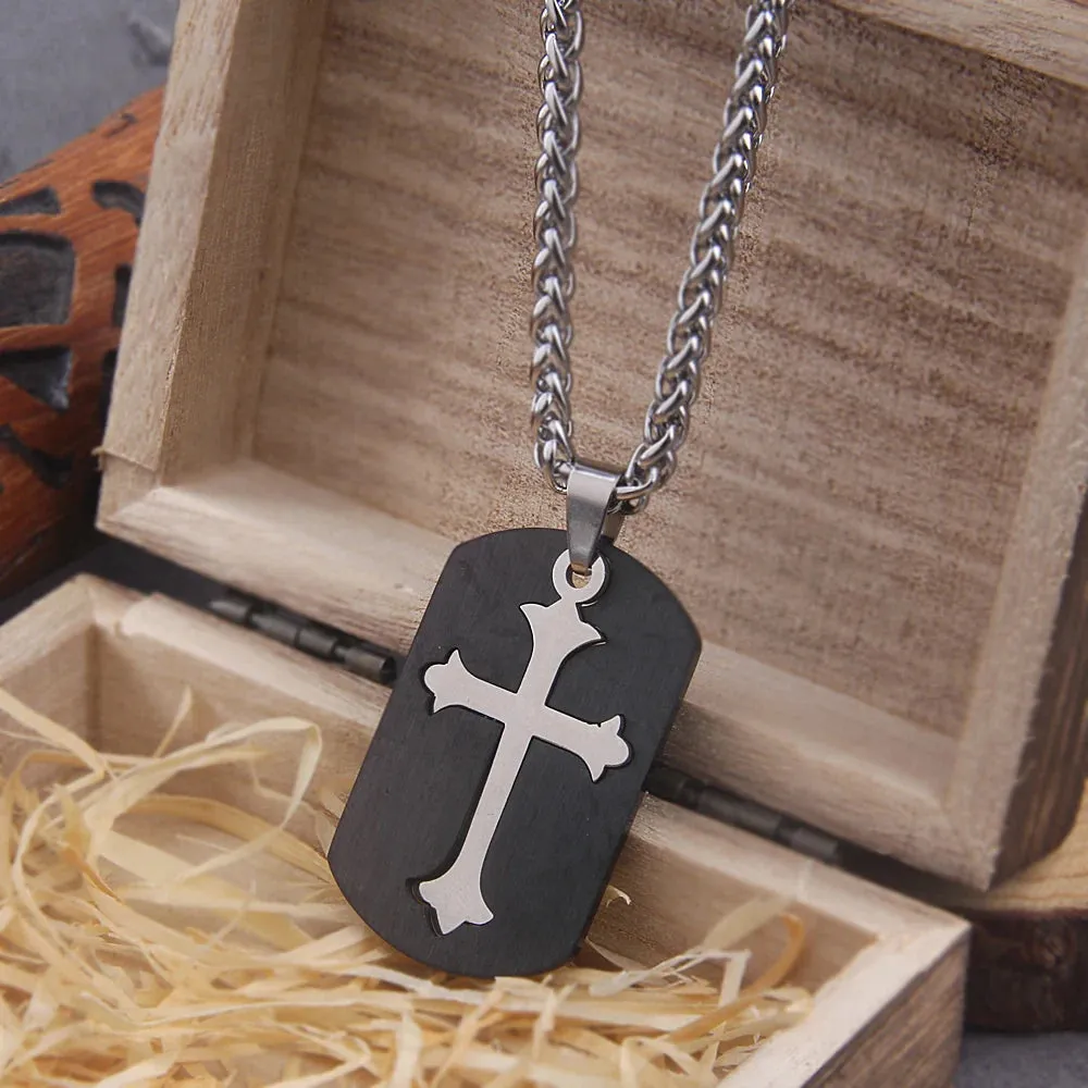 Hip Hop Stainless Steel Cross Square Amulet Viking Necklace