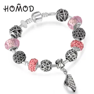 HOMOD Promotion Sale Summer Style Antique Charm Bracelets With Majestic Feathers Pendants Pandora Bracelet for Women Wedding