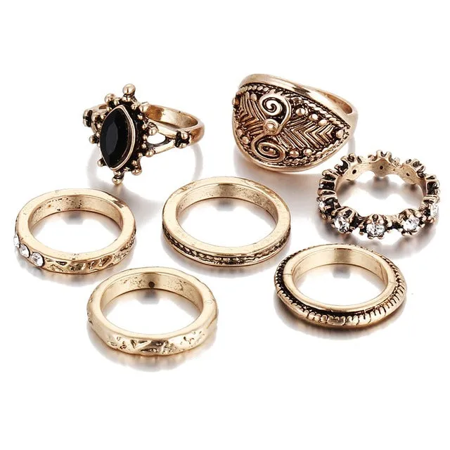 IF YOU Vintage Boho Ring Set Tibetan Antique Artificial Stone Midi Rings Sets for Women Fashion Steampunk Anel Aneis Jewelry