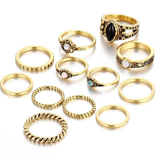 IF YOU Vintage Boho Ring Set Tibetan Antique Artificial Stone Midi Rings Sets for Women Fashion Steampunk Anel Aneis Jewelry