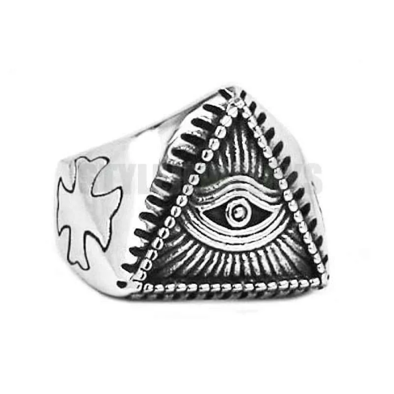 Illuminati Pyramid Eye Symbol Ring Stainless Steel Jewelry High Quality Silver Gold Cross Motor Biker Men Ring Wholesale SWR0519