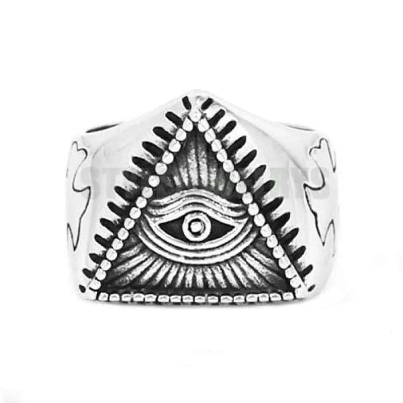 Illuminati Pyramid Eye Symbol Ring Stainless Steel Jewelry High Quality Silver Gold Cross Motor Biker Men Ring Wholesale SWR0519