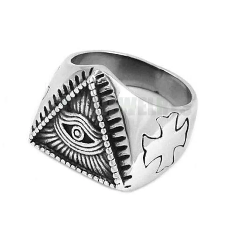 Illuminati Pyramid Eye Symbol Ring Stainless Steel Jewelry High Quality Silver Gold Cross Motor Biker Men Ring Wholesale SWR0519