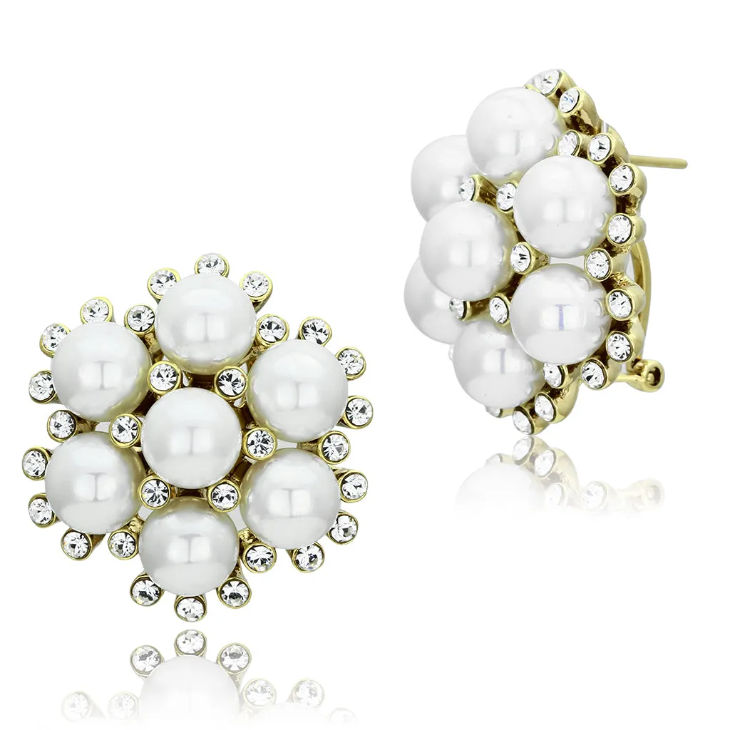 IP Gold(Ion Plating) Brass Earrings with Synthetic Pearl in White for Women White Stone Color Style GL349