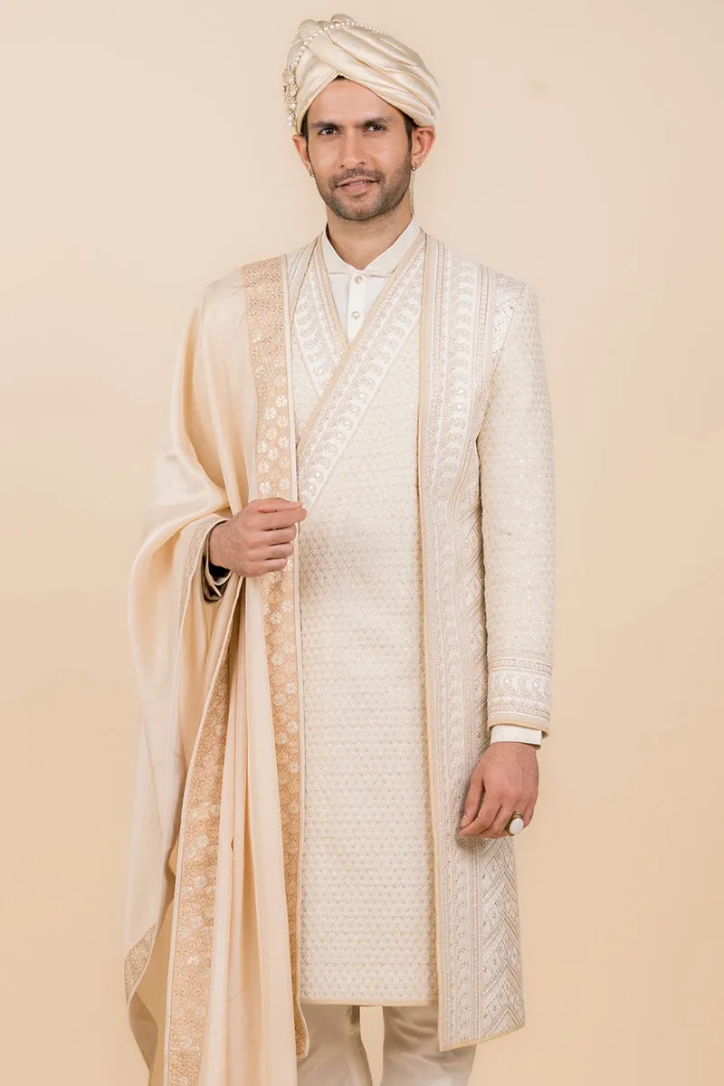 Ivory Angarakha Style Layered Sherwani