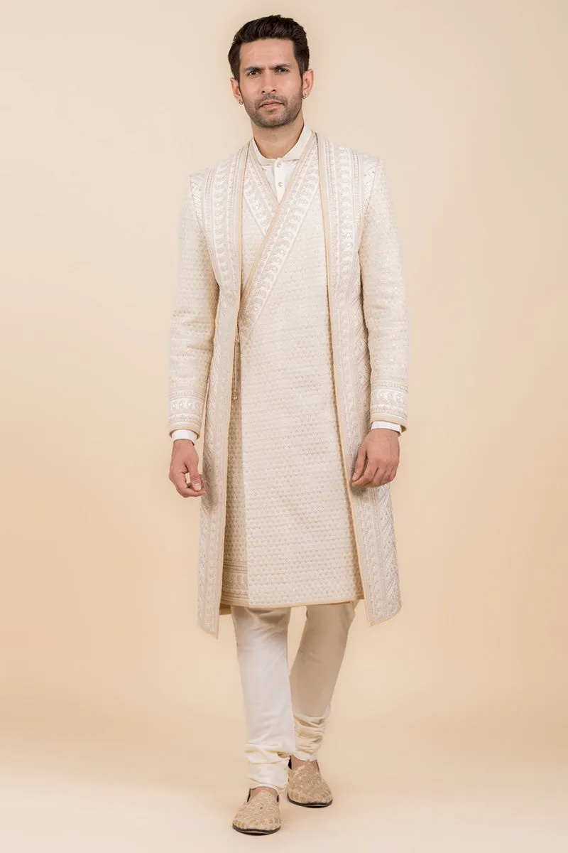 Ivory Angarakha Style Layered Sherwani