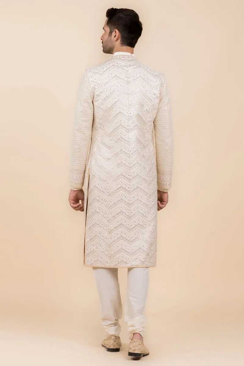 Ivory Angarakha Style Layered Sherwani