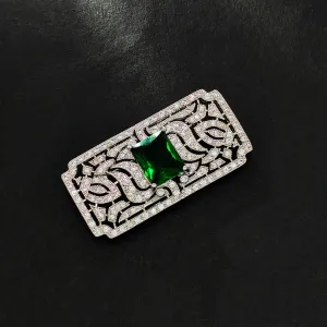 Jewelblings Old European Style Vintage Green Stone Domed Art Deco Rectangle Shaped Brooches Pins for Women Shawl Business Suit Formal Dress