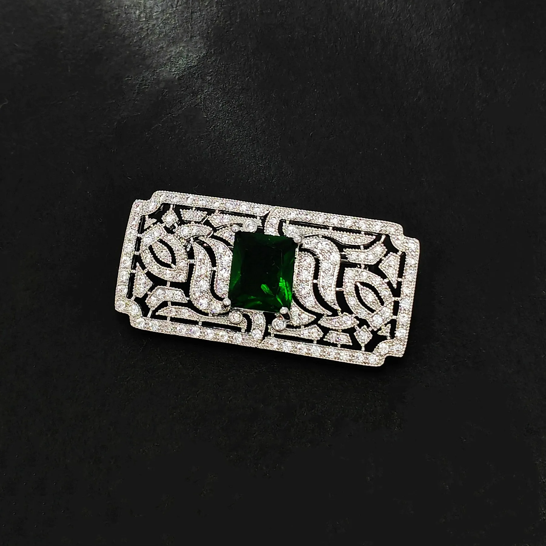 Jewelblings Old European Style Vintage Green Stone Domed Art Deco Rectangle Shaped Brooches Pins for Women Shawl Business Suit Formal Dress