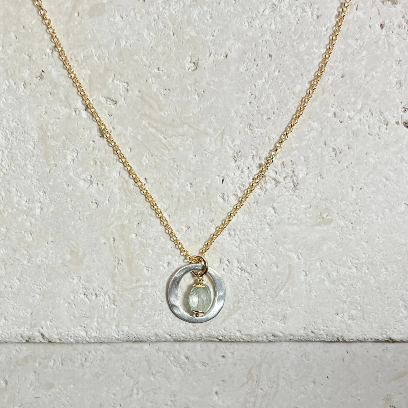 Kai Small Necklace with Aquamarine Drop – Mixed Metal