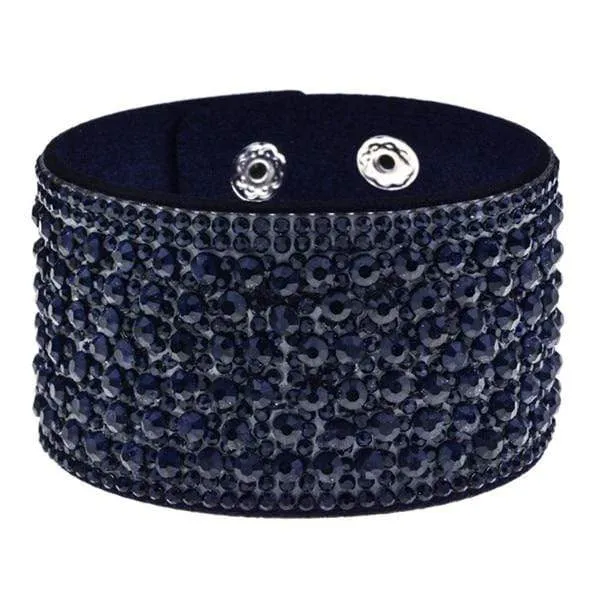 Leather Rhinestone Wide Band Bracelet