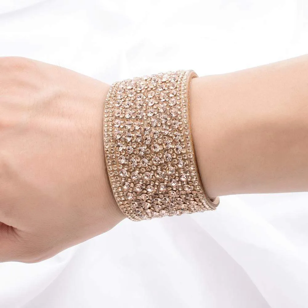 Leather Rhinestone Wide Band Bracelet